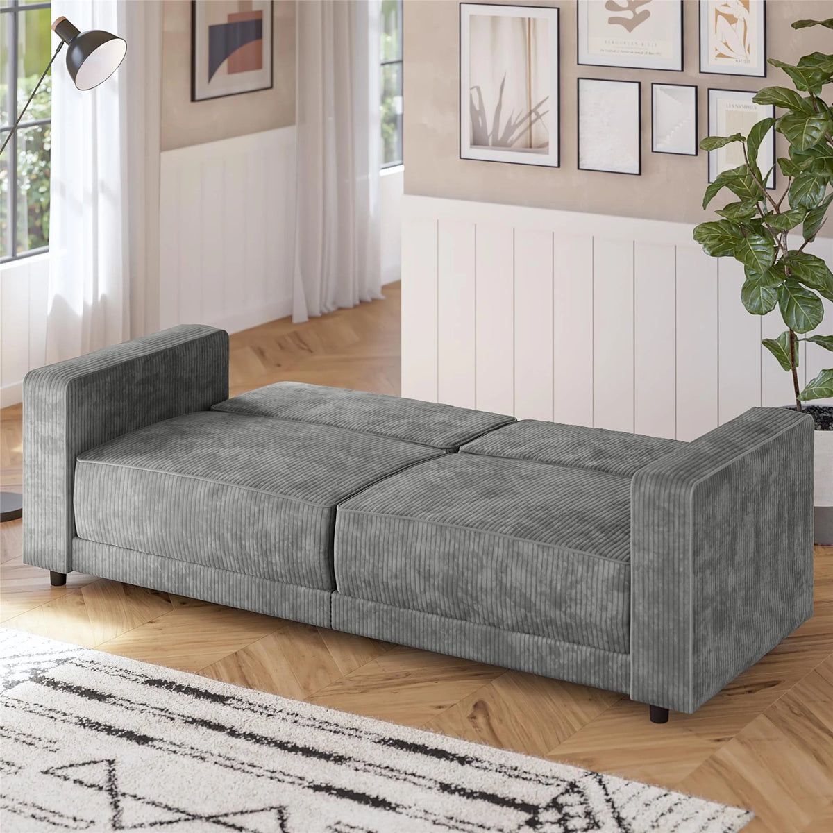 RealRooms Allie Corduroy 82" Futon Sofa Bed, Gray