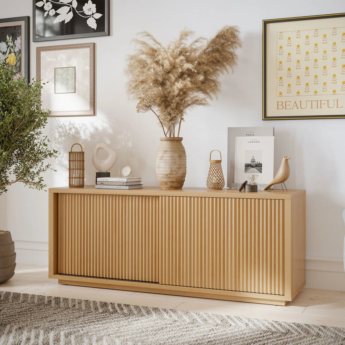 Beautiful Fluted TV Stand for TV��s up to 70�� by Drew Barrymore, Rich Black Finish