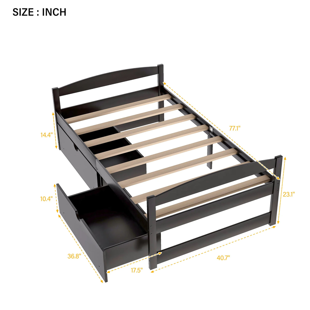 Euroco Twin Size Wooden Daybed with 2 Storage Drawers for Kids Bedroom, Gray