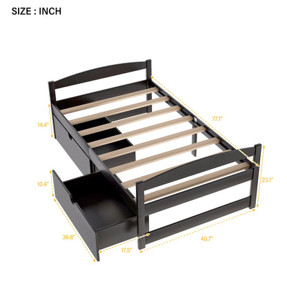 Euroco Twin Size Wooden Daybed with 2 Storage Drawers for Kids Bedroom, Gray