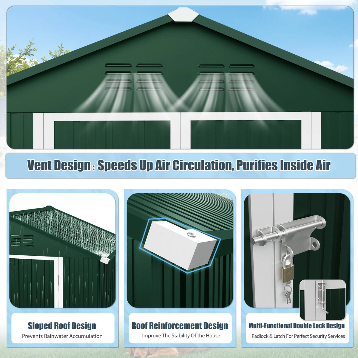 6' x 4' Outdoor Storage Shed, Metal Garden Shed with Lockable Doors, Tools Storage Shed for Backyard, Patio, White