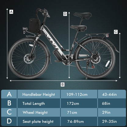 Vivi Electric Bike 26" City Commuter Electric Bike 48V 500W Step-Through Electric Bike 19.8MPH Electric Cruiser Bike Beach Bike with Cruise Control, UL2849 Certified