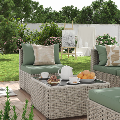 7 Pieces Patio Conversation Set, Outdoor Sectional PE Rattan Wicker Furniture Seat,Dark Gray