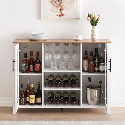 FOLDLIFE Wine Bar Cabinet with LED Lights, Liquor Cabinet Bar with Storage Cabinet, Coffee Cabinet with Bottles and Glass Rack, Buffet Sideboard with Storage Cabinet&Drawers,Dark Grey