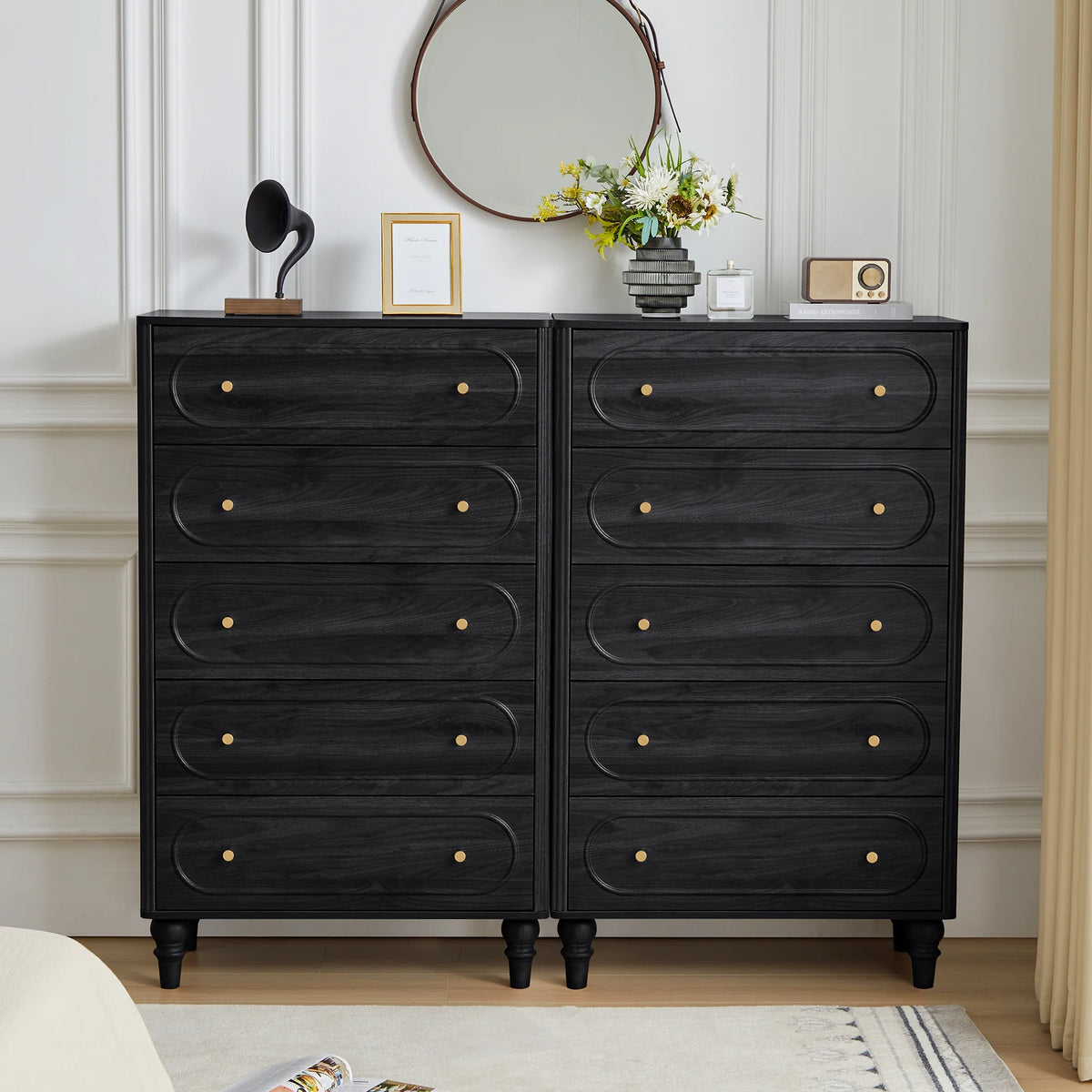 YOCWO 3 Drawer Nightstand, Classic Chest of Drawers with Arc Edge, Walnut