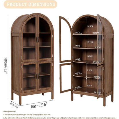Fiogmub Tall Arched Storage Display Cabinet, Arched Pantry Cabinet with Doors, Acrylic Glass Doors