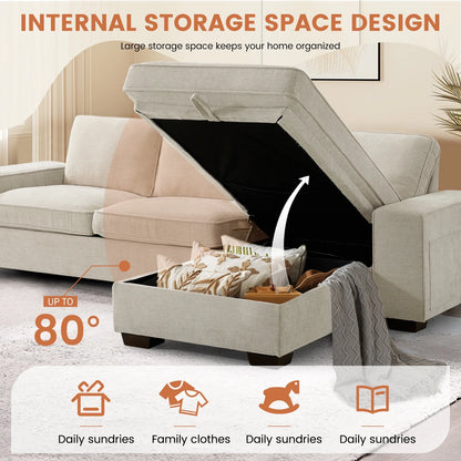 ASHOMELI 99'' Convertible Sectional Sofa,L Shaped Couch,Multi-Functional Reversible Sofa with USB and Type-C Charging Ports, Storage Space, Breathable Fabric