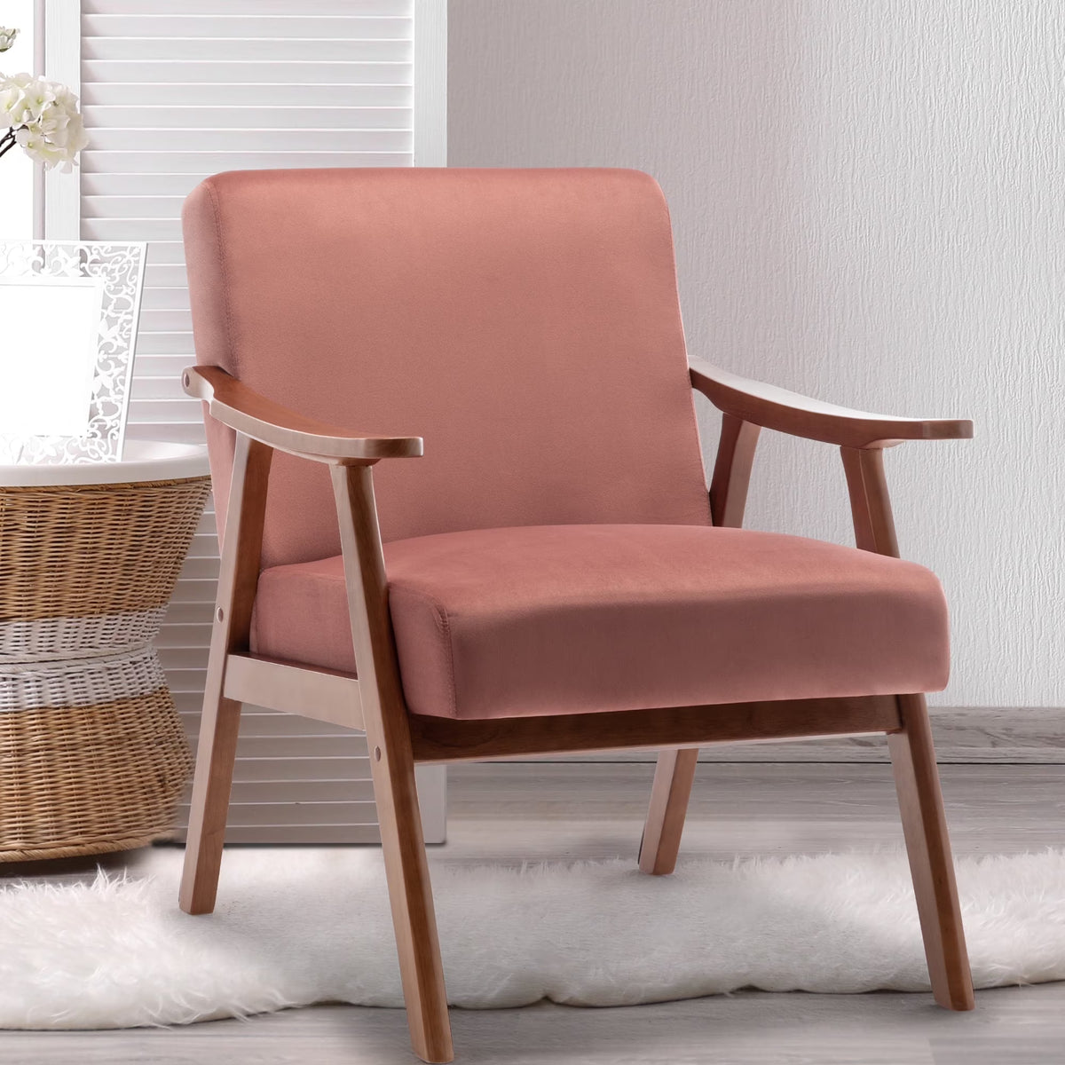 JONPONY Mid-Century Accent Chair,Living Room Chair with Solid Wood Frame,Accent Chair Extra-Thick Backrest,Wingback Chair for Bedroom,Reading Room,Living Room,Small Space,Black