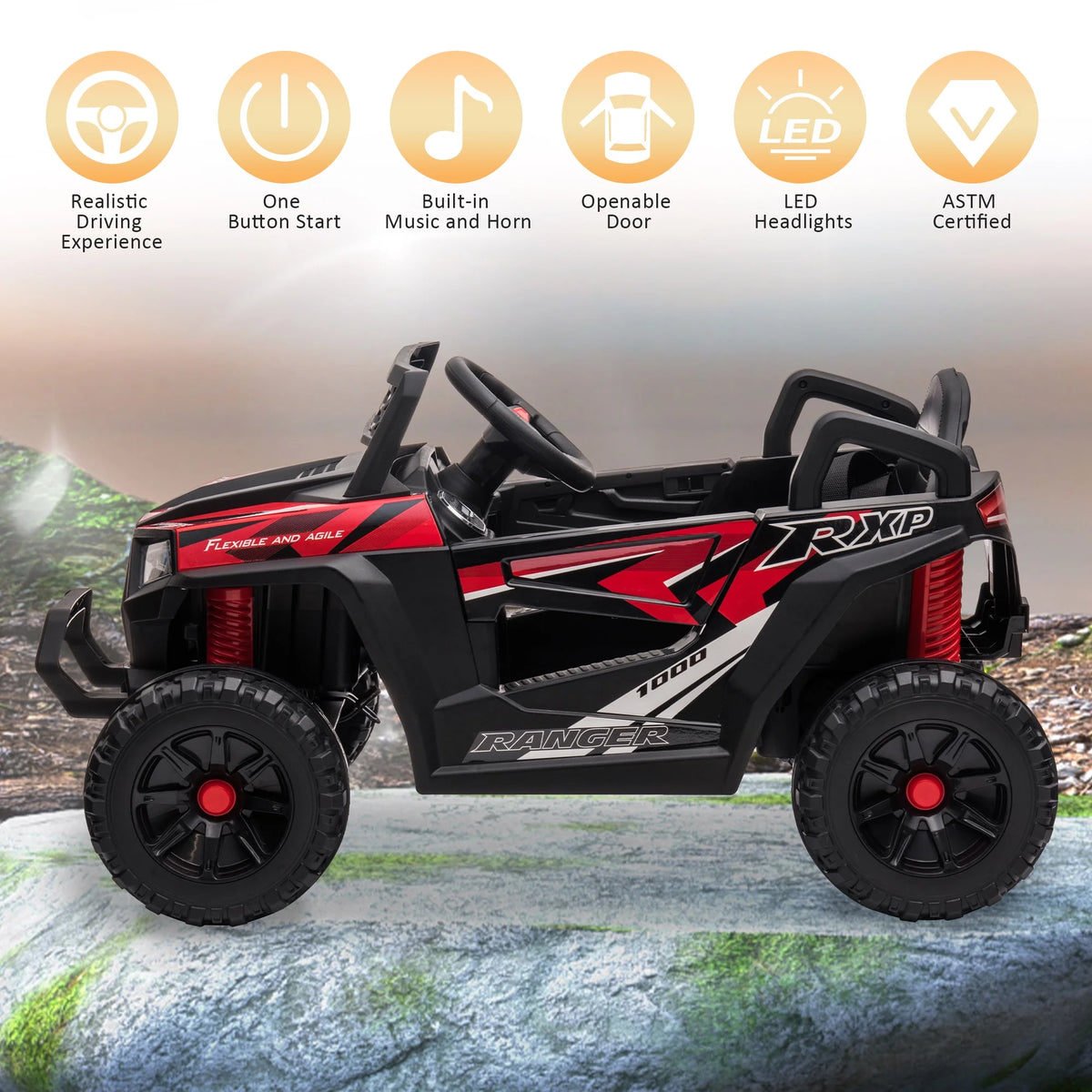 TOBBI 12V Kids Electric off-Road UTV Truck Car Battery Powered Ride on Toys for Girls with LED Headlights, Music, Horn