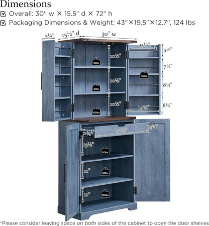 47" Kitchen Pantry, Farmhouse Storage Cabinet with Barn Doors, Organizer and Adjustable Shelves, Rustic Wood Cupboard for Kitchen, Dining Room, Bathroom and Hallway, Black