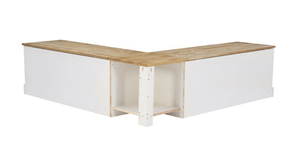 Linon Romero Backless Corner Nook with Storage, 5-Piece Cushion Set, Natural/White/Beige