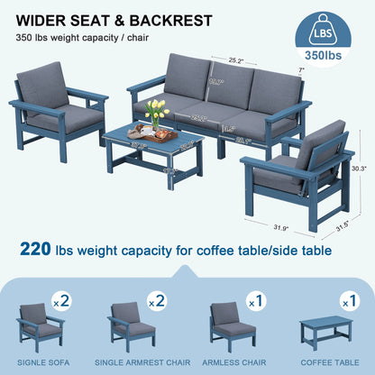 SERWALL Outdoor Patio Furniture Set, 7-Piece HDPE Outdoor Sofa Set Patio Conversation Set, Black Frame with Beige Cushions