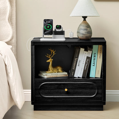 YOCWO 3 Drawer Nightstand, Classic Chest of Drawers with Arc Edge, Walnut