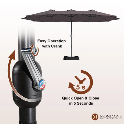Mondawe 15ft Patio Umbrella Rectangular Outdoor Market Umbrella with Base and LED Lights Beige