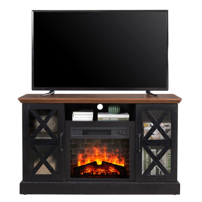 Mainstays Farmhouse Fireplace TV Stand for TVs up to 55", off White/Walnut