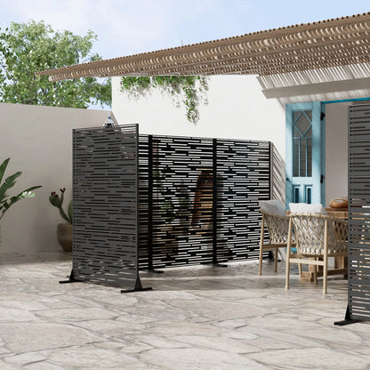 MAYEERTY 72 �� 47in Outdoor Privacy Screen with Stand Metal Balcony Decorative Screen, Black