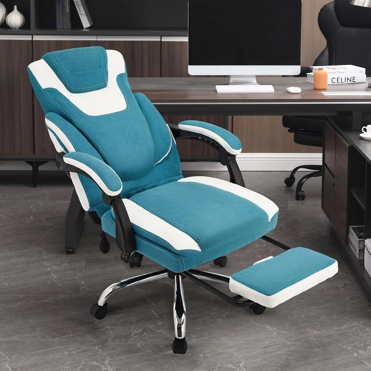 JONPONY Big and Tall Office Chair 400lbs, Executive Reclining Office Chairs with Footrest, High Back Home Office Chair Thick Padded Armrests, Ergonomic Adjustable Lumbar Support, PinkWhite