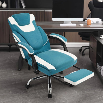 JONPONY Big and Tall Office Chair 400lbs, Executive Reclining Office Chairs with Footrest, High Back Home Office Chair Thick Padded Armrests, Ergonomic Adjustable Lumbar Support, PinkWhite