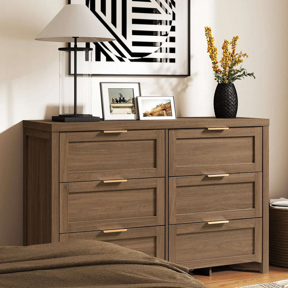 ARKANTOS Wooden 6 Drawer Double Dressers, Wide Chests of Drawers for Bedroom, Natural Oak