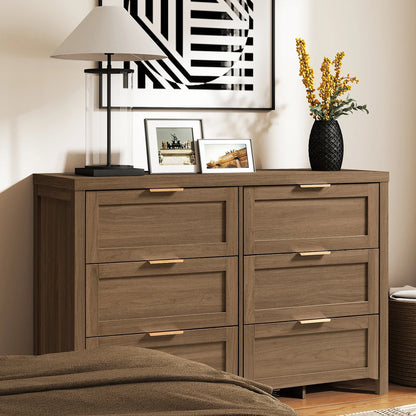 ARKANTOS Wooden 6 Drawer Double Dressers, Wide Chests of Drawers for Bedroom, Natural Oak