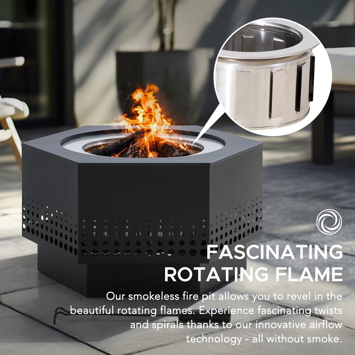 Sunjoy 28 In Smokeless Fire Pit with Removable Ash Pan, Outdoor Portable Wood Burning Fireplace with PVC Cover and Fire Poker ,Ideal for Camping, Bonfire, and Backyard, Black