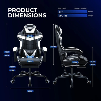 Gaming Chair, Seenda Video Game Chair with Footrest and Lumbar Support, Ergonomic Computer Chair Height Adjustable with Swivel Seat and Headrest, Red