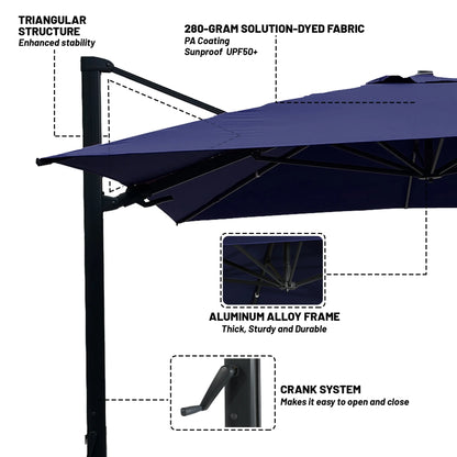 Boyel Living 10 x 13 FT Rectangle Patio Offset Umbrella Outdoor Large Cantilever Umbrella Heavy Duty Sun Umbrella, Gray(Without Base)