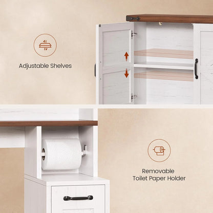 Frhnenha Over The Toilet Storage Cabinet with Pulley, Bathroom Storage Cabinet, with Adjustable Shelf and Open Shelf for Bathroom, Restroom, Laundry, White