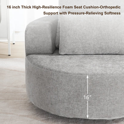 Fumahaus Upholstered Swivel Accent Chair, Oversized Comfy Round Sofa Chair with Two Pillows, Leisure Sofa Chair for Living Room Bedroom, Beige