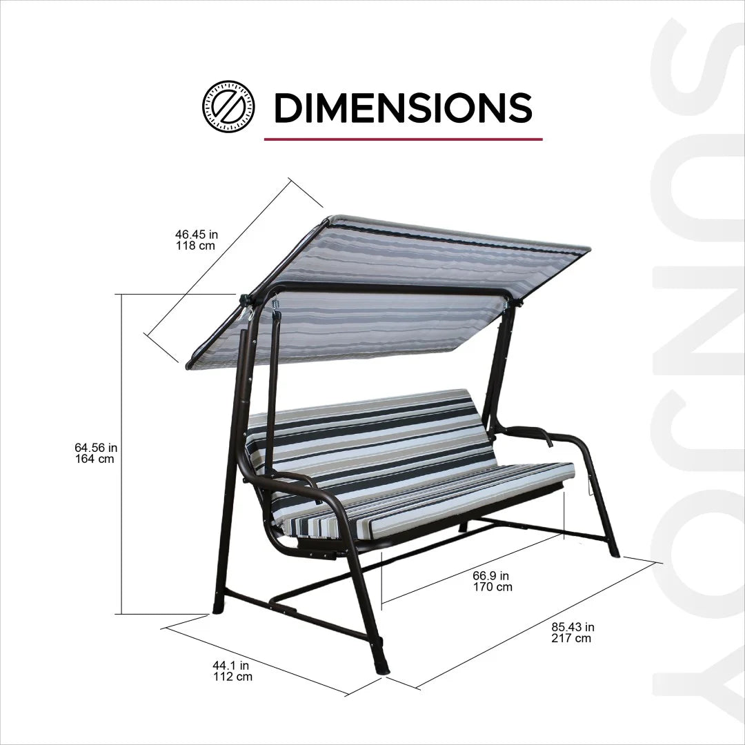 Made in Italy SUNJOY Outdoor Porch Swing, 2 Seat Patio Metal Swing with Adjustable Canopy