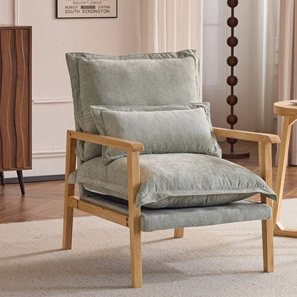 Ktaxon Chenille Accent Chair, Solid Wood Armrests Armchair, Metal Frame for Stability, Single Sofa with Comfortable Cushions and Lumbar Pillow Beige