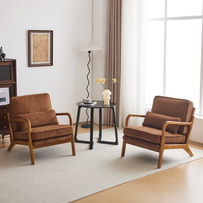 Ktaxon Accent Chair Corduroy Upholstered Armchair, Reading Club Chair with Pillow and Solid Wood Frame for Living Room Bedroom Furniture Off White