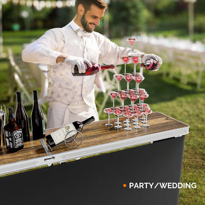 Ktaxon 78" Foldable Bar Table, Mobile Bar with 3-Tier Shelves & Carry Bag - Perfect for Events, Parties, Camping, Picnics, Tradeshows, and Both Outdoor/Indoor Use (Comes with Black Skirt, Black)
