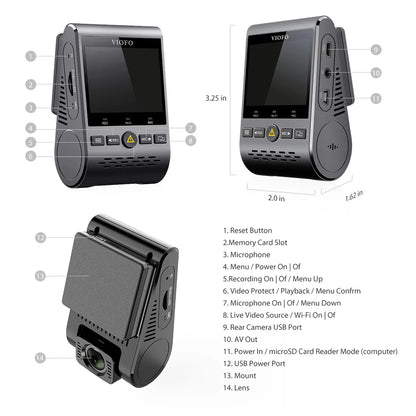VIOFO A129 Plus Duo Dash Cam 2K 1440P 60FPS + 1080P 30FPS Wi-Fi GPS - NEW