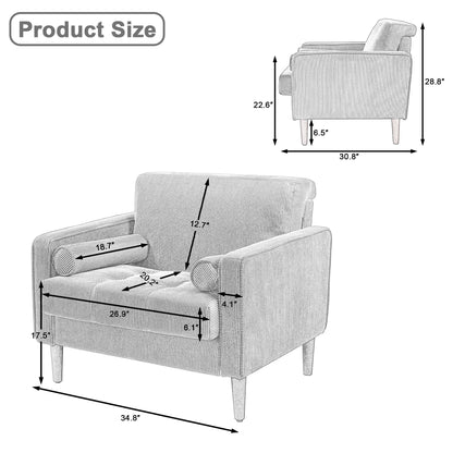 UIXE Corduroy Accent Chair Modern Upholstered Arm Chairs Comfy Reading Armchair with Pillow Armrest Tufted Living Room Single Sofa Lounge Seat, Yellow