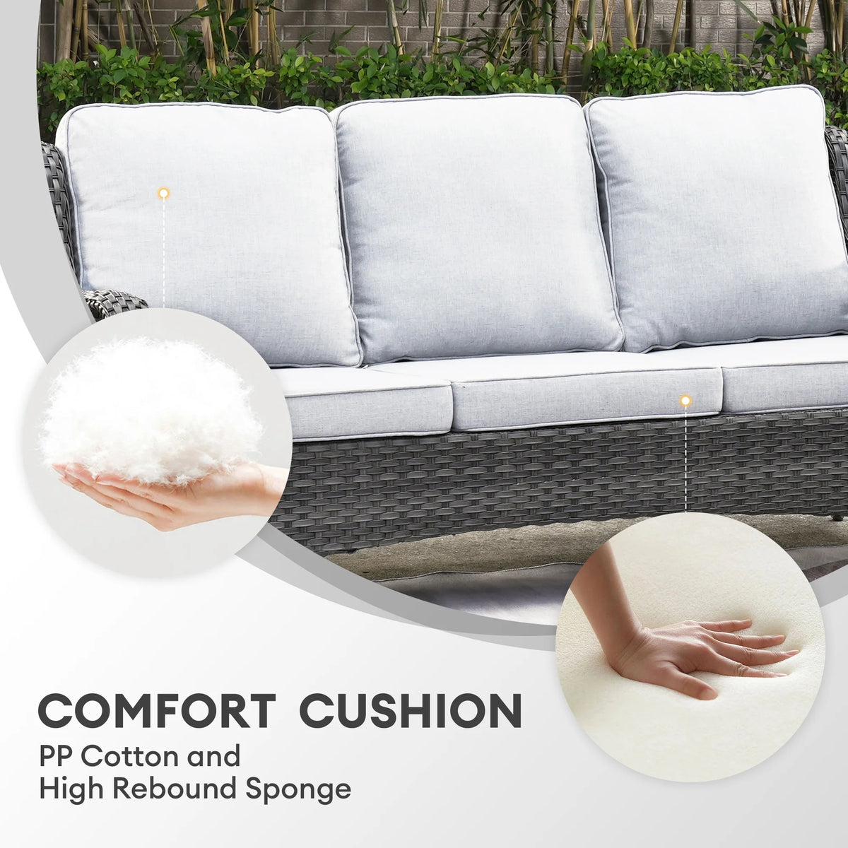 Vcatnet 8 Pieces Outdoor Patio Furniture Sectional Sofa All-weather Conversation Set with Swivel Rocking Chairs and Fire Pit Table for Garden,Poolside,Gray