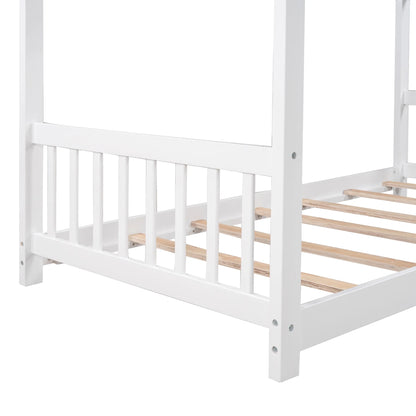 Euroco Wood House-Shaped Twin Platform Bed for Kids, Low Profile House Bed, No Box Spring Needed, Wood Color