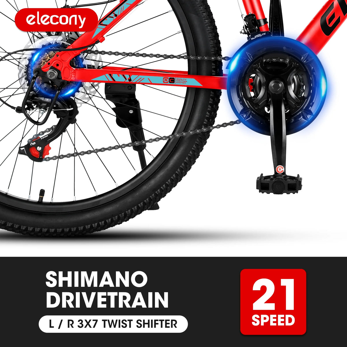 24 inch Mountain Bike for Teenagers,Shimano 21 Speed Mountain Bicycle with Mechanical Disc Brakes,Red