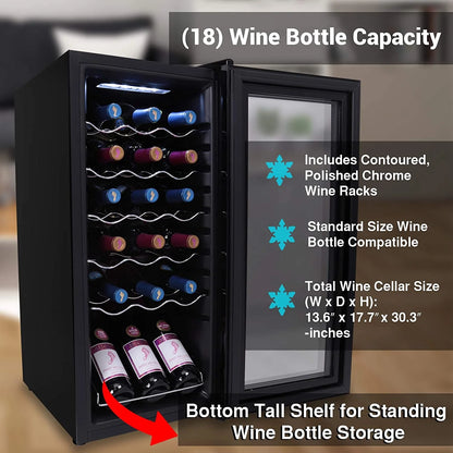 NutriChef Digital Electric 18 Bottle Thermoelectric Wine Chiller Cooler, Black
