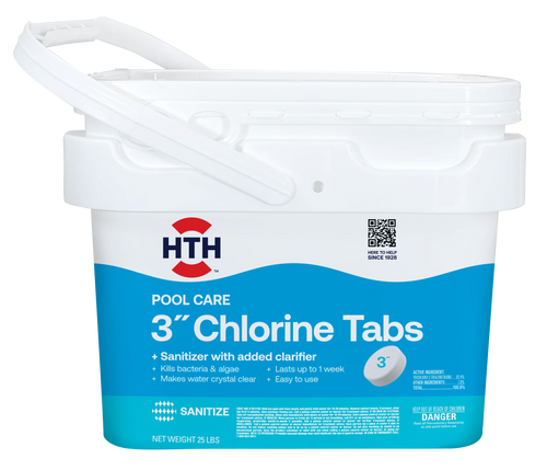 HTH Pool Care 3" Chlorine Tabs for Swimming Pools, Pool Chemicals, 25 lbs