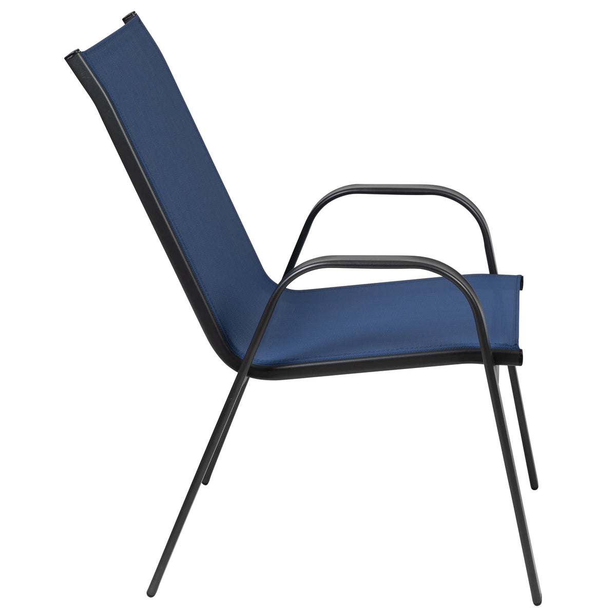 BizChair 5 Pack Black Outdoor Stack Chair with Flex Comfort Material and Metal Frame