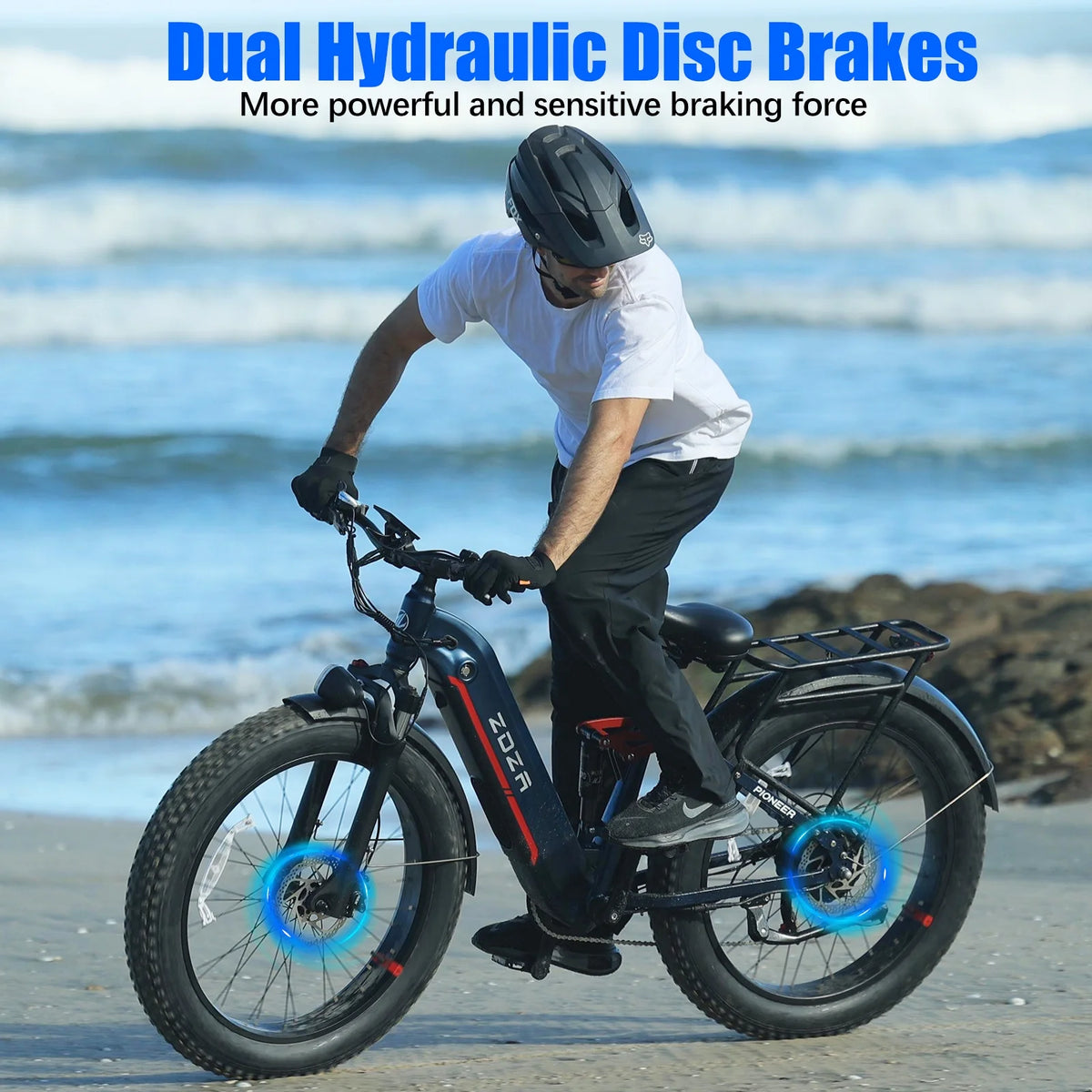 ZDZA Electric Bike for Adults, 26*4.0 Fat Tire 2000W Peak Motor 28MPH E-Mountain Bike, 48V 18Ah Off Road Ebike with Shelves, Dual Shock Absorbers UL2849