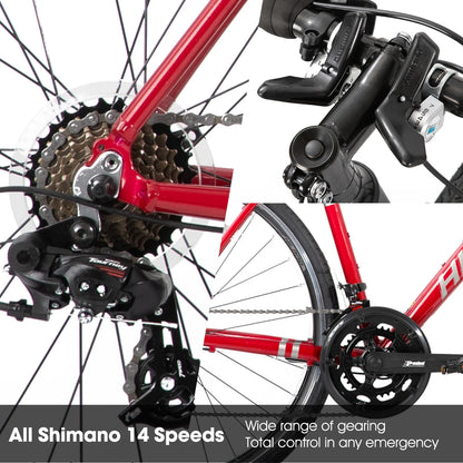 Hiland Aluminum Road Bike,Shimano 14 Speeds, 53/57cm Frame, Racing Bike for Men Mens Racing Bike
