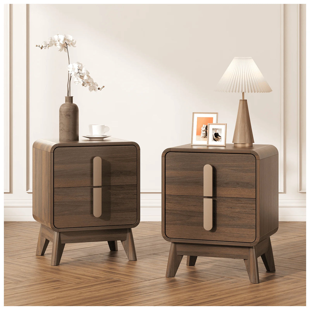JOINICE Nightstands for Bedroom with Charging Station, Mid Century Modern End Tables Set of 2 for Living Room, Dining Room