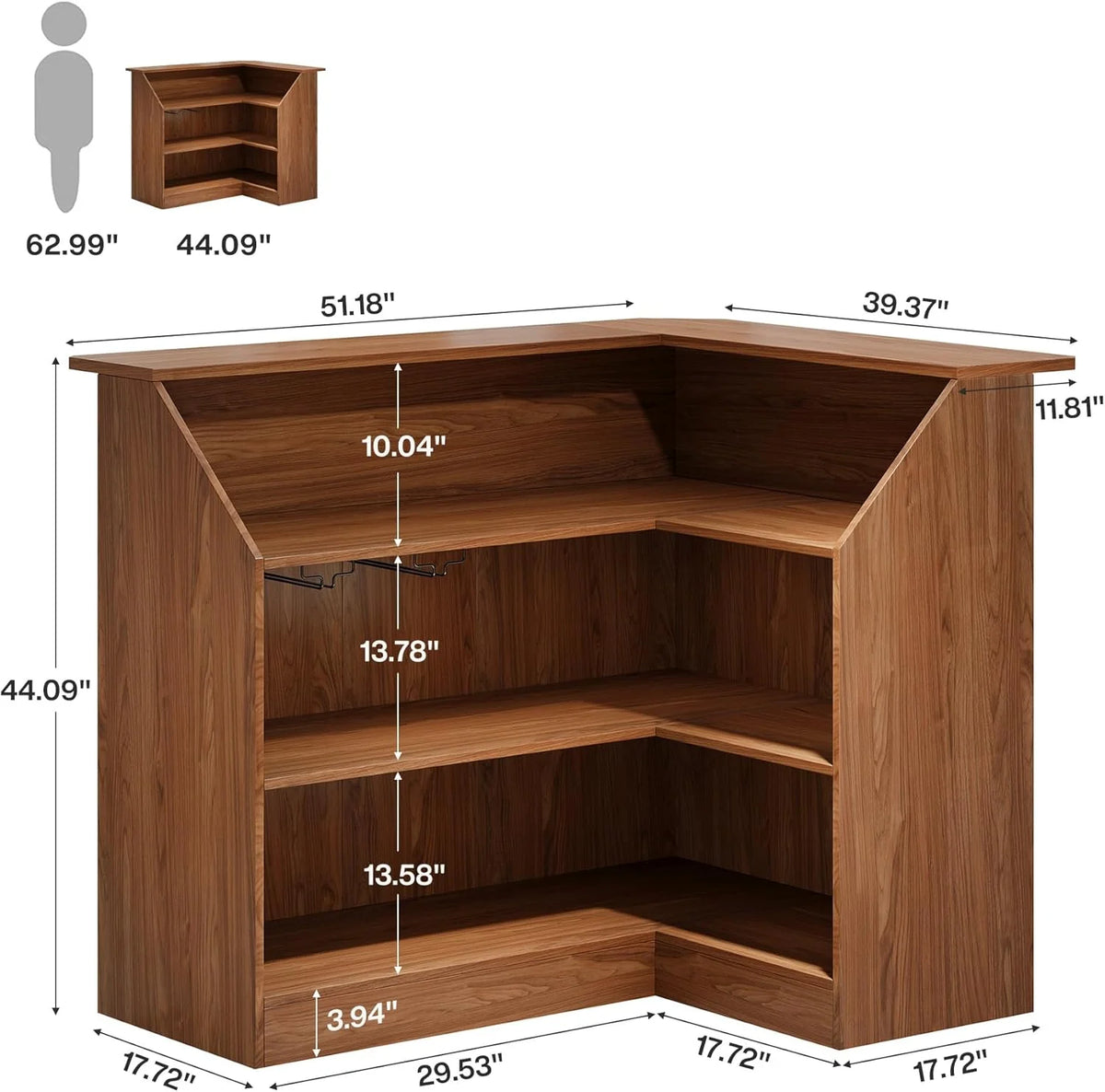 Tribesigns Bar Cabinet, L-Shaped Home Bar Table with Stemware Racks
