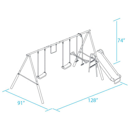 XDP Recreation Play All Day Metal Swing Set with Fun Glider. Bench Swing Seats. Trapeze. Wave Slide