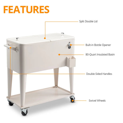 GoDecor Patio Cooler Cart Cold and Refreshing with this Convenient Rolling Cooler Cart,Rolling Cooler Cart