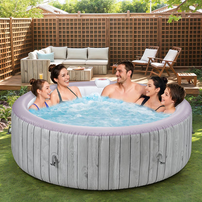 Portable Inflatable Hot Tub with Built-in Heating System - 264 Gallon Capacity, Massage Jet Home Hot Tub with Dust Cover for Teens and Adults, Wood Grain