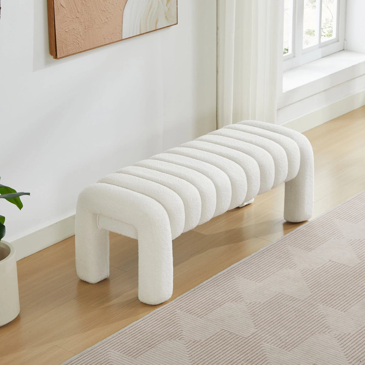 Zesthouse 63�� End of Bed Bench, Linen Tufted Upholstered Ottoman Bench with Padded Seat and Solid Wood Leg, Modern Entryway Bench for Bedroom, Living Room, Beige