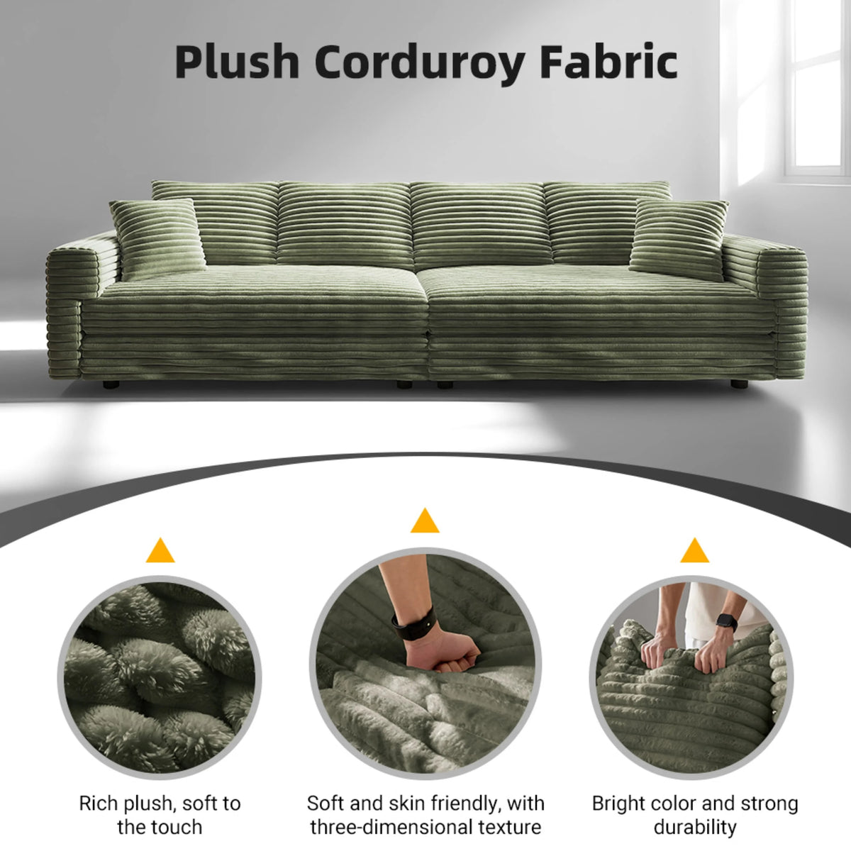 Alvantor 4-Seat Sofa 102" W Corduroy Upholstered Deep Seat Couches Convertible Chaise for Living Room, Apartment Grey
